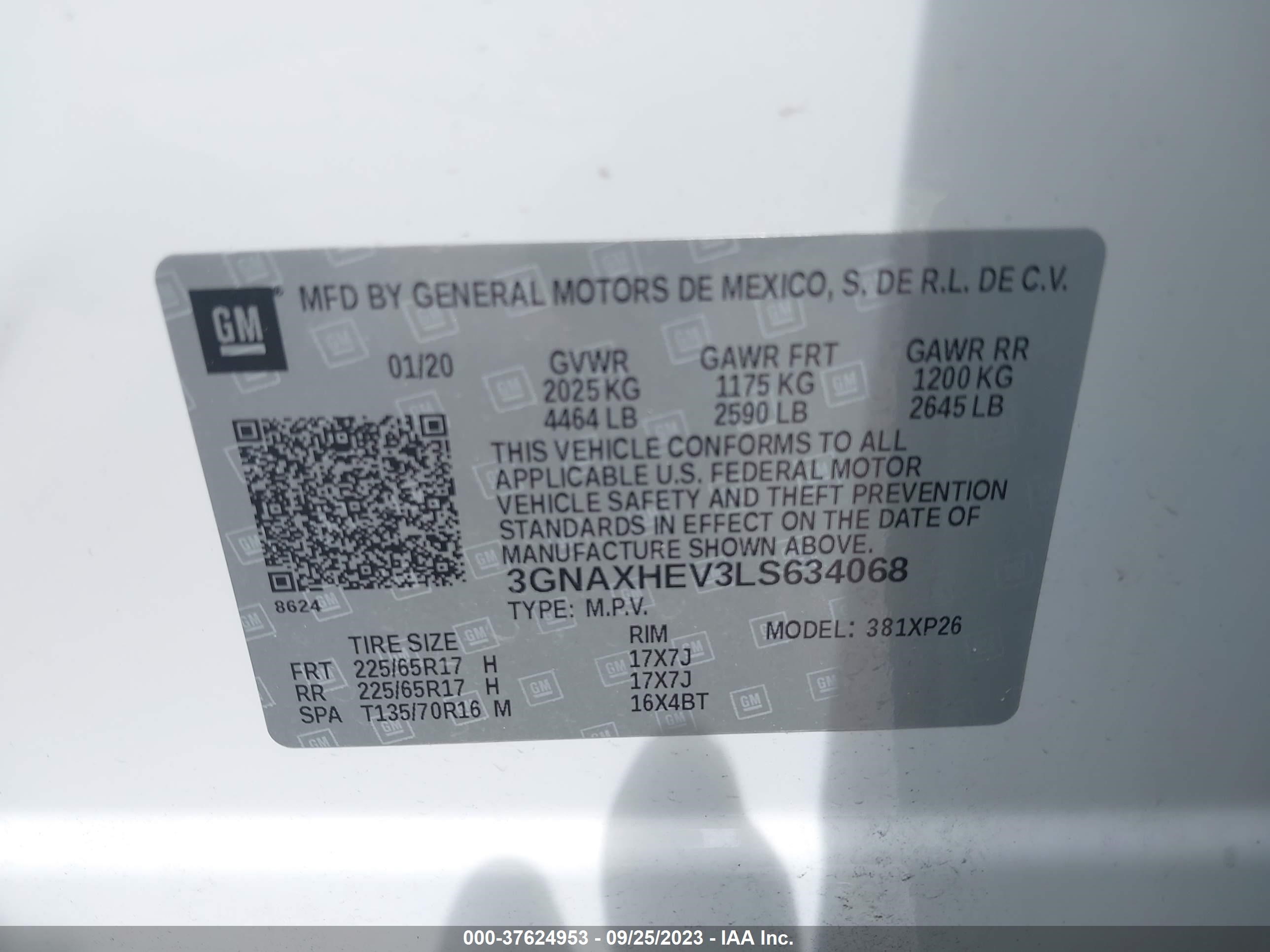 Photo 8 VIN: 3GNAXHEV3LS634068 - CHEVROLET EQUINOX 