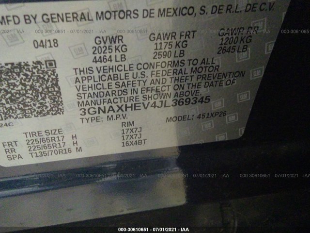 Photo 8 VIN: 3GNAXHEV4JL369345 - CHEVROLET EQUINOX 