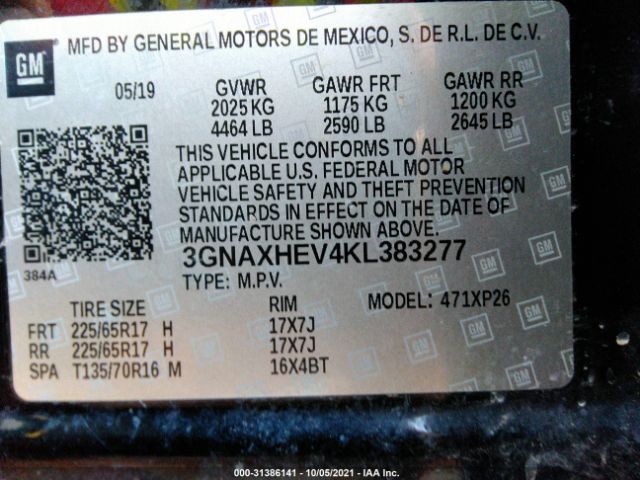 Photo 8 VIN: 3GNAXHEV4KL383277 - CHEVROLET EQUINOX 