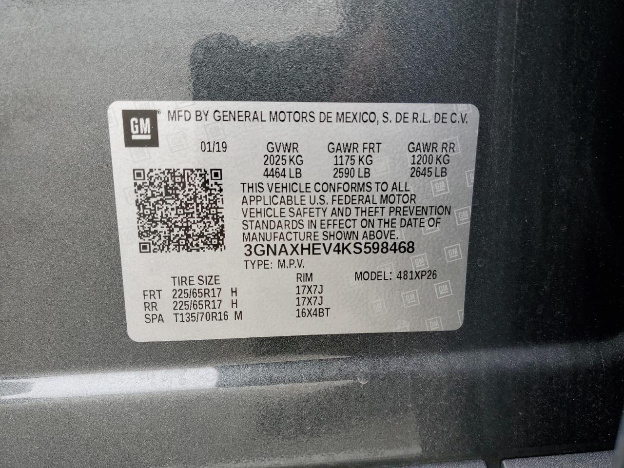 Photo 12 VIN: 3GNAXHEV4KS598468 - CHEVROLET EQUINOX 