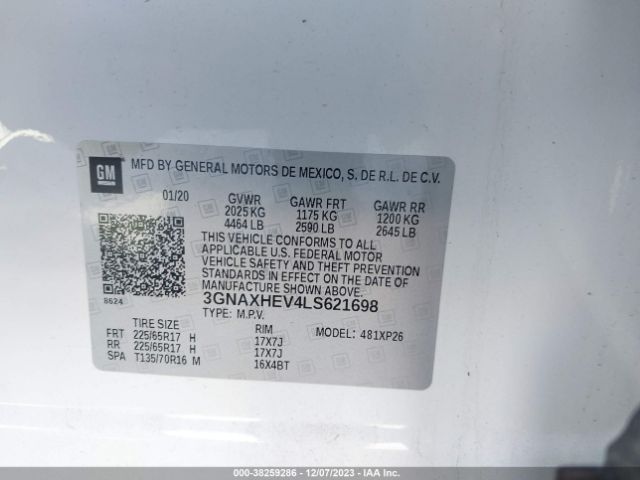 Photo 8 VIN: 3GNAXHEV4LS621698 - CHEVROLET EQUINOX 