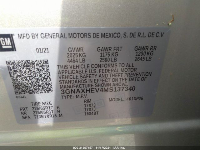 Photo 8 VIN: 3GNAXHEV4MS137340 - CHEVROLET EQUINOX 