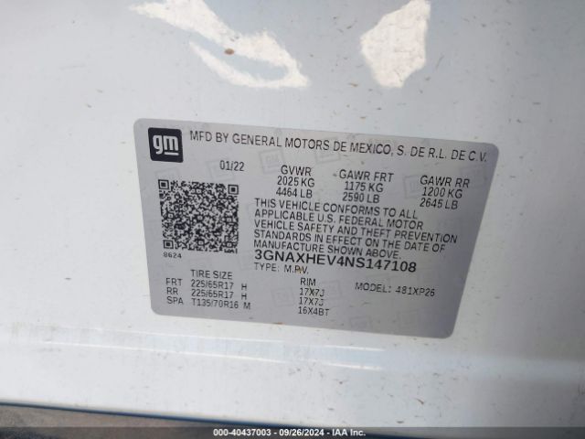 Photo 8 VIN: 3GNAXHEV4NS147108 - CHEVROLET EQUINOX 