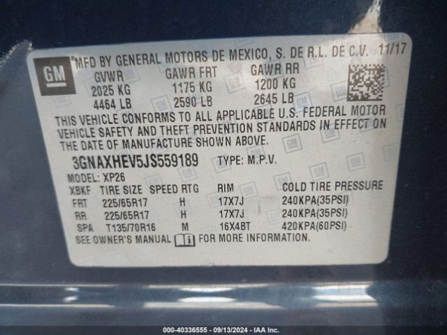 Photo 8 VIN: 3GNAXHEV5JS559189 - CHEVROLET EQUINOX 