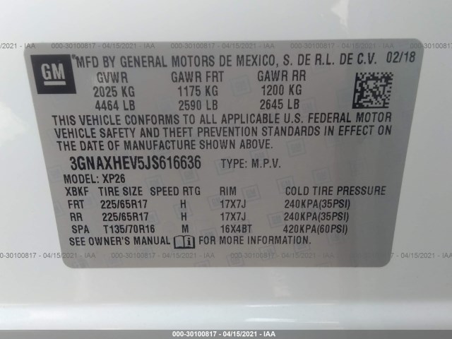 Photo 8 VIN: 3GNAXHEV5JS616636 - CHEVROLET EQUINOX 