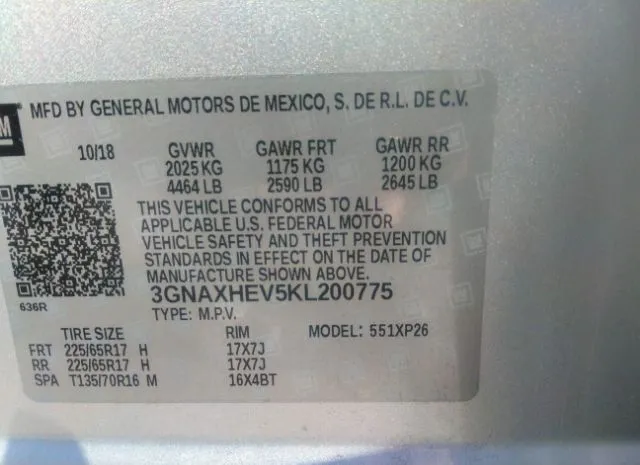 Photo 8 VIN: 3GNAXHEV5KL200775 - CHEVROLET EQUINOX 