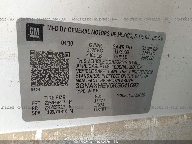 Photo 8 VIN: 3GNAXHEV5KS641697 - CHEVROLET EQUINOX 