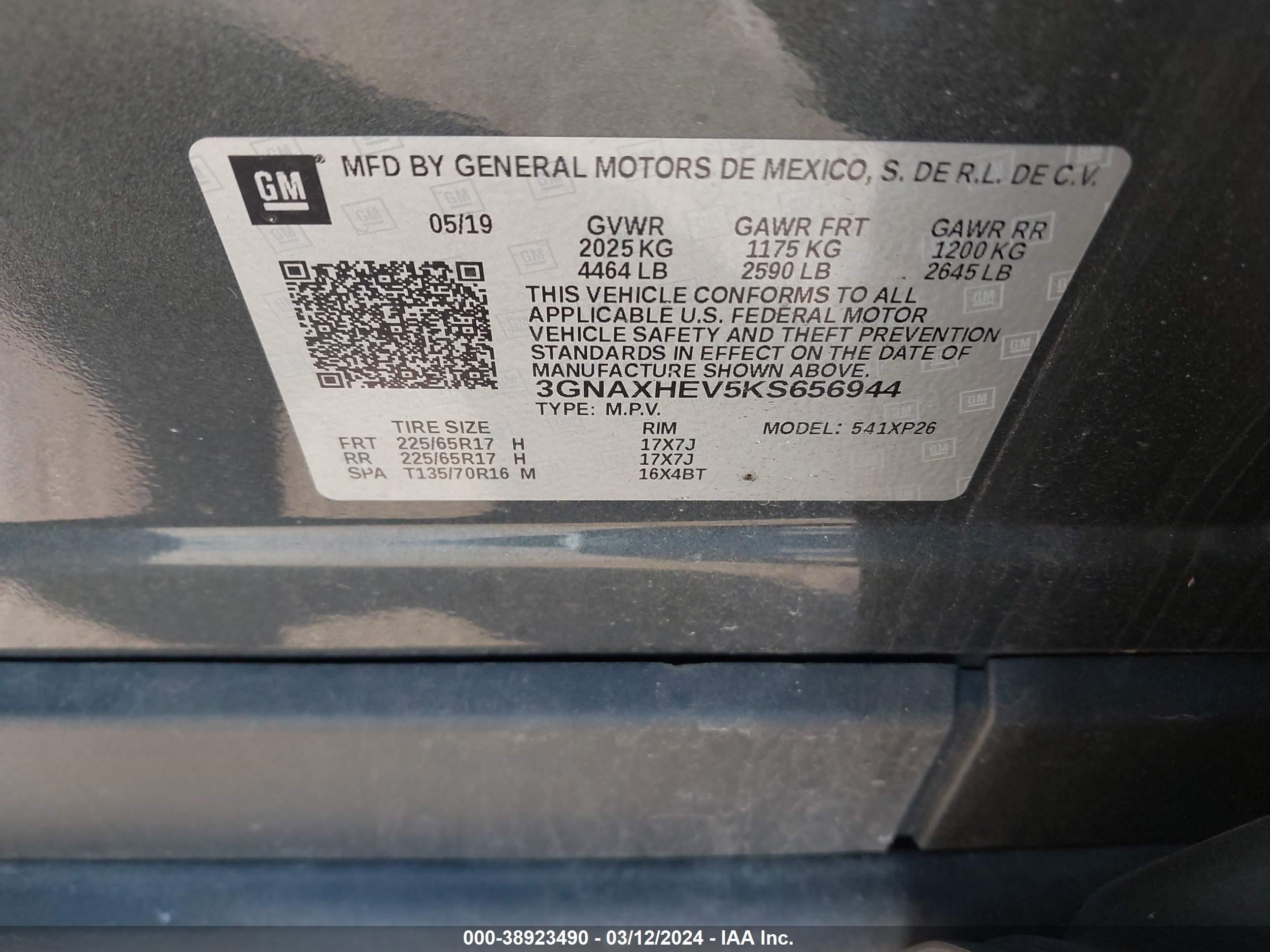 Photo 8 VIN: 3GNAXHEV5KS656944 - CHEVROLET EQUINOX 