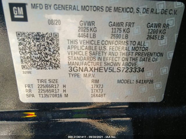 Photo 8 VIN: 3GNAXHEV5LS723334 - CHEVROLET EQUINOX 