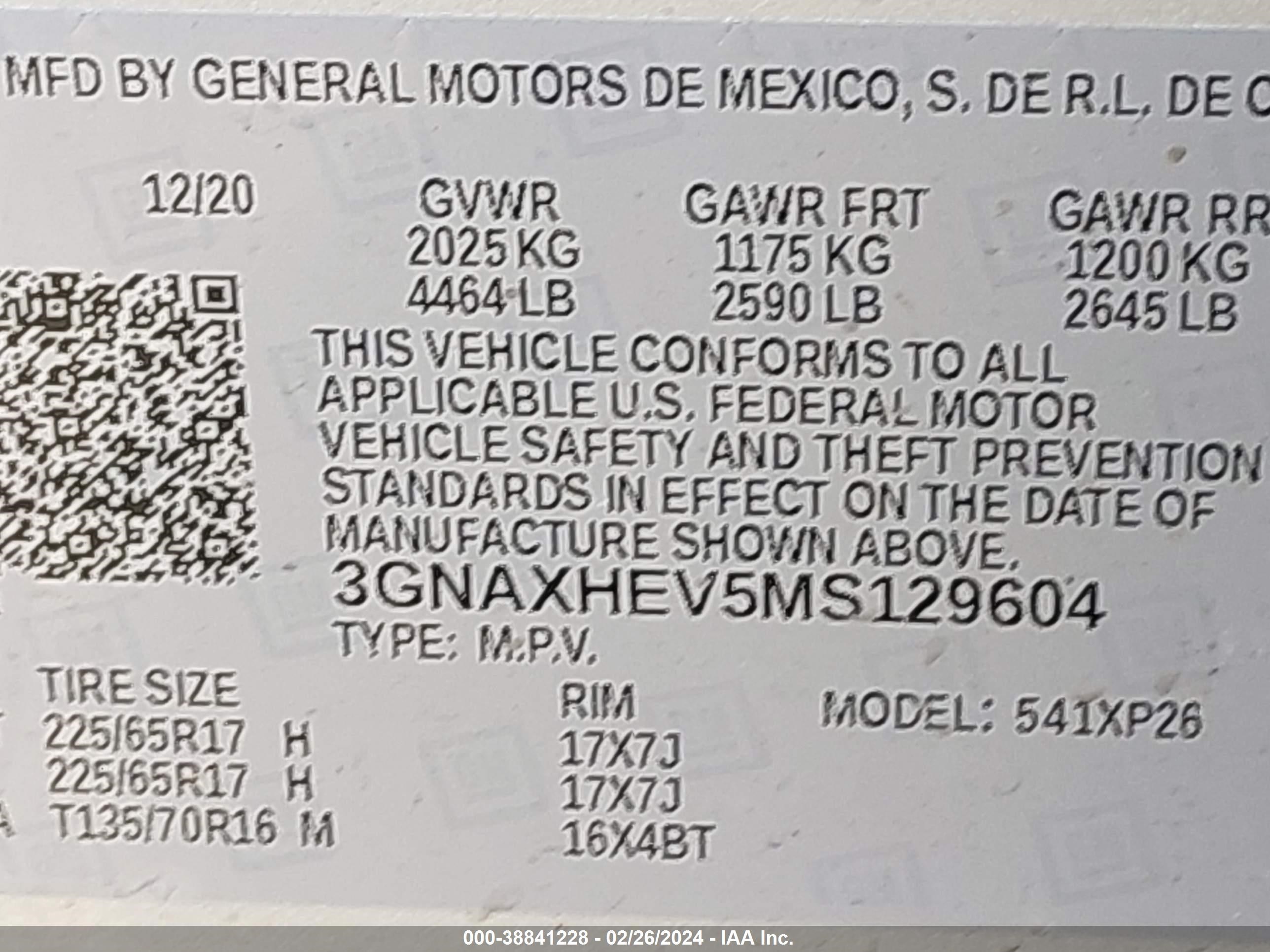 Photo 8 VIN: 3GNAXHEV5MS129604 - CHEVROLET EQUINOX 