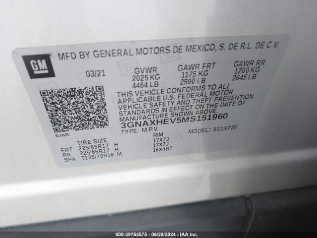 Photo 8 VIN: 3GNAXHEV5MS151960 - CHEVROLET EQUINOX 