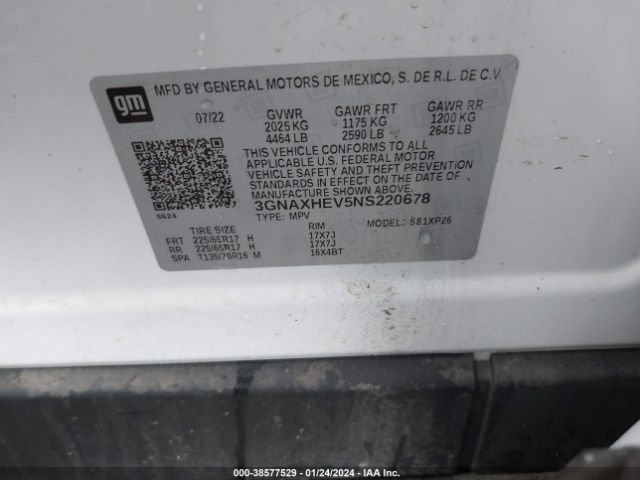 Photo 8 VIN: 3GNAXHEV5NS220678 - CHEVROLET EQUINOX 