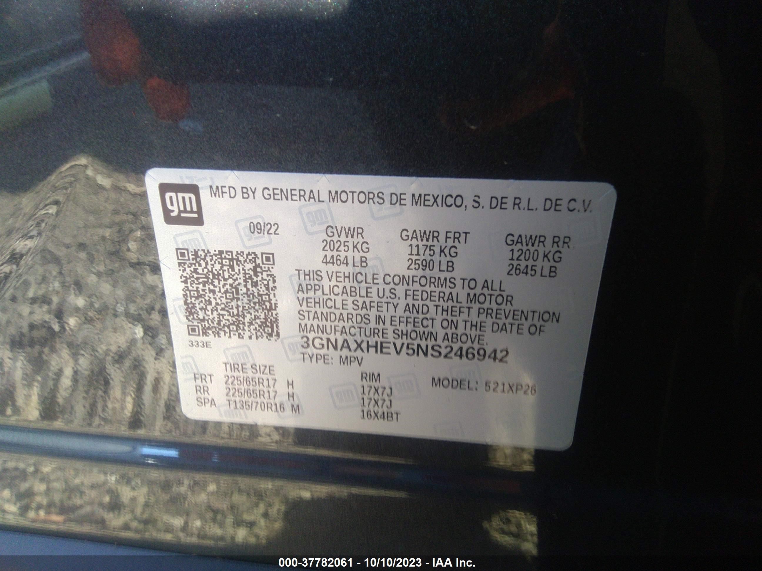 Photo 8 VIN: 3GNAXHEV5NS246942 - CHEVROLET EQUINOX 