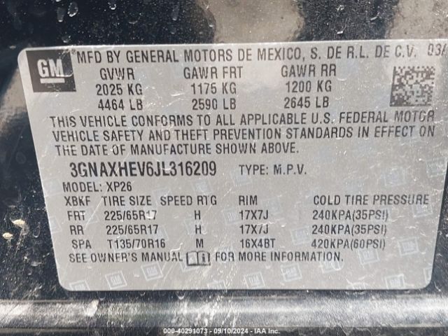 Photo 8 VIN: 3GNAXHEV6JL316209 - CHEVROLET EQUINOX 