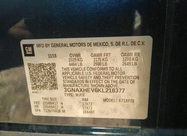 Photo 8 VIN: 3GNAXHEV6KL218377 - CHEVROLET EQUINOX 