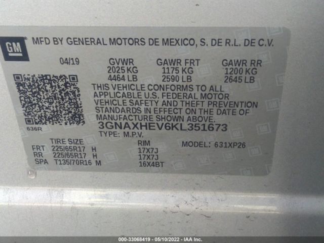 Photo 8 VIN: 3GNAXHEV6KL351673 - CHEVROLET EQUINOX 