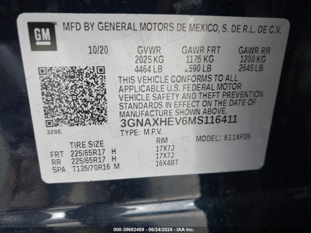 Photo 8 VIN: 3GNAXHEV6MS116411 - CHEVROLET EQUINOX 