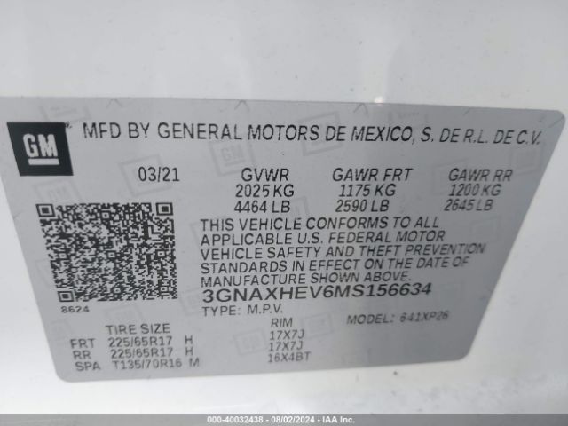 Photo 8 VIN: 3GNAXHEV6MS156634 - CHEVROLET EQUINOX 