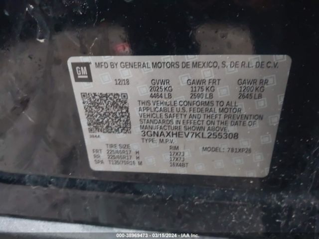 Photo 8 VIN: 3GNAXHEV7KL255308 - CHEVROLET EQUINOX 