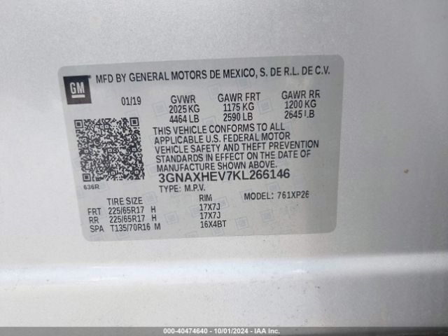 Photo 8 VIN: 3GNAXHEV7KL266146 - CHEVROLET EQUINOX 