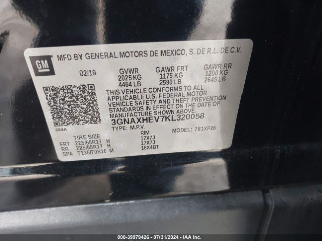 Photo 8 VIN: 3GNAXHEV7KL320058 - CHEVROLET EQUINOX 