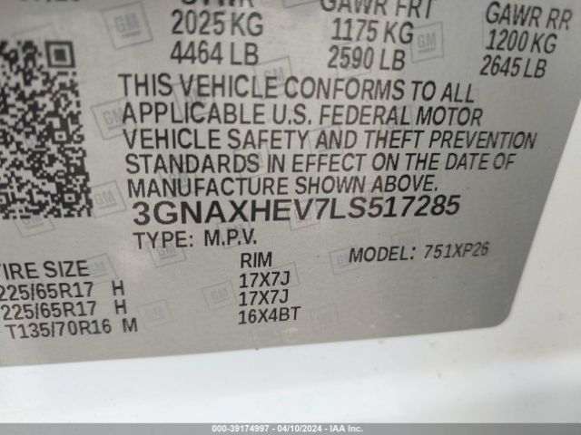 Photo 8 VIN: 3GNAXHEV7LS517285 - CHEVROLET EQUINOX 