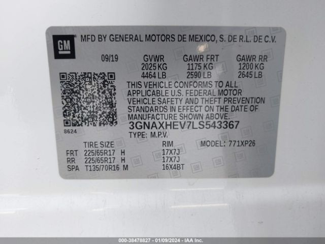 Photo 8 VIN: 3GNAXHEV7LS543367 - CHEVROLET EQUINOX 