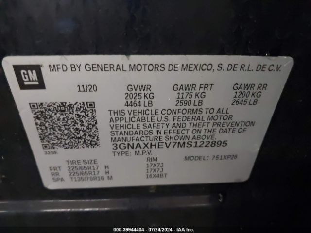 Photo 8 VIN: 3GNAXHEV7MS122895 - CHEVROLET EQUINOX 