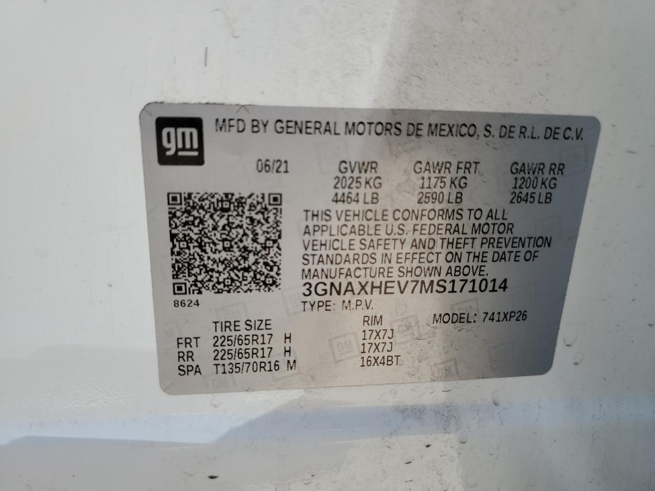 Photo 12 VIN: 3GNAXHEV7MS171014 - CHEVROLET EQUINOX 