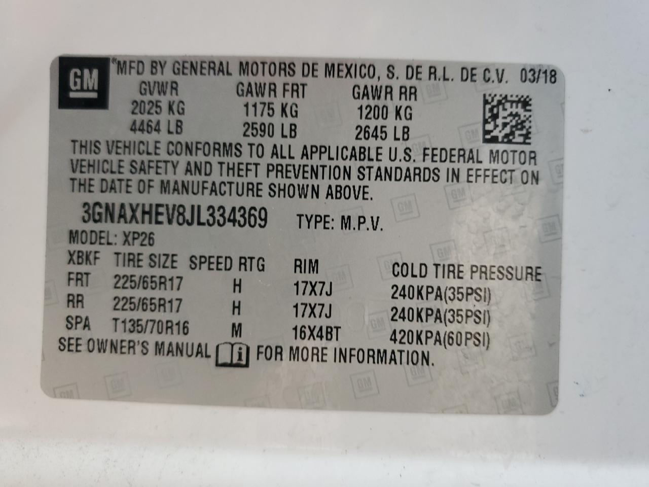 Photo 11 VIN: 3GNAXHEV8JL334369 - CHEVROLET EQUINOX 