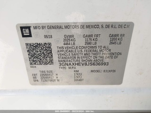 Photo 8 VIN: 3GNAXHEV8JS636993 - CHEVROLET EQUINOX 