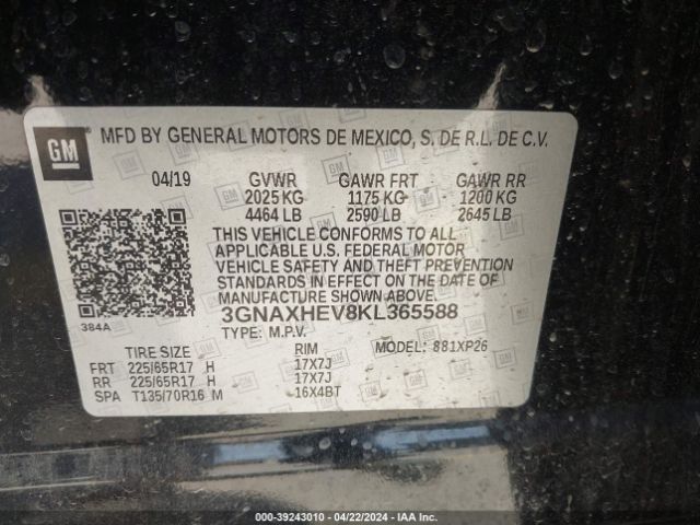 Photo 8 VIN: 3GNAXHEV8KL365588 - CHEVROLET EQUINOX 