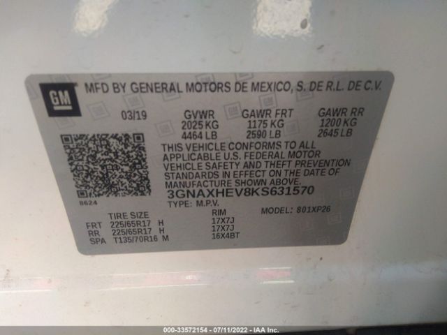 Photo 8 VIN: 3GNAXHEV8KS631570 - CHEVROLET EQUINOX 