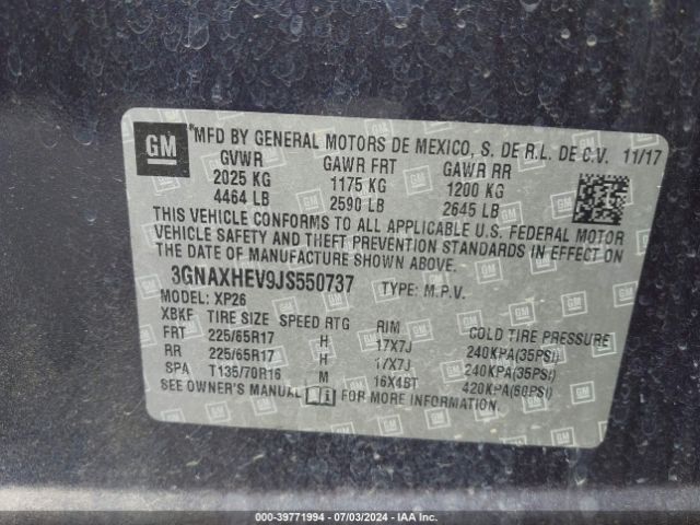 Photo 8 VIN: 3GNAXHEV9JS550737 - CHEVROLET EQUINOX 