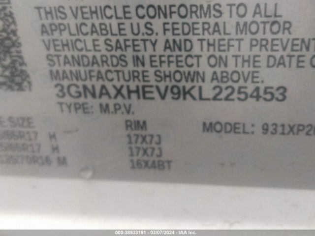 Photo 8 VIN: 3GNAXHEV9KL225453 - CHEVROLET EQUINOX 