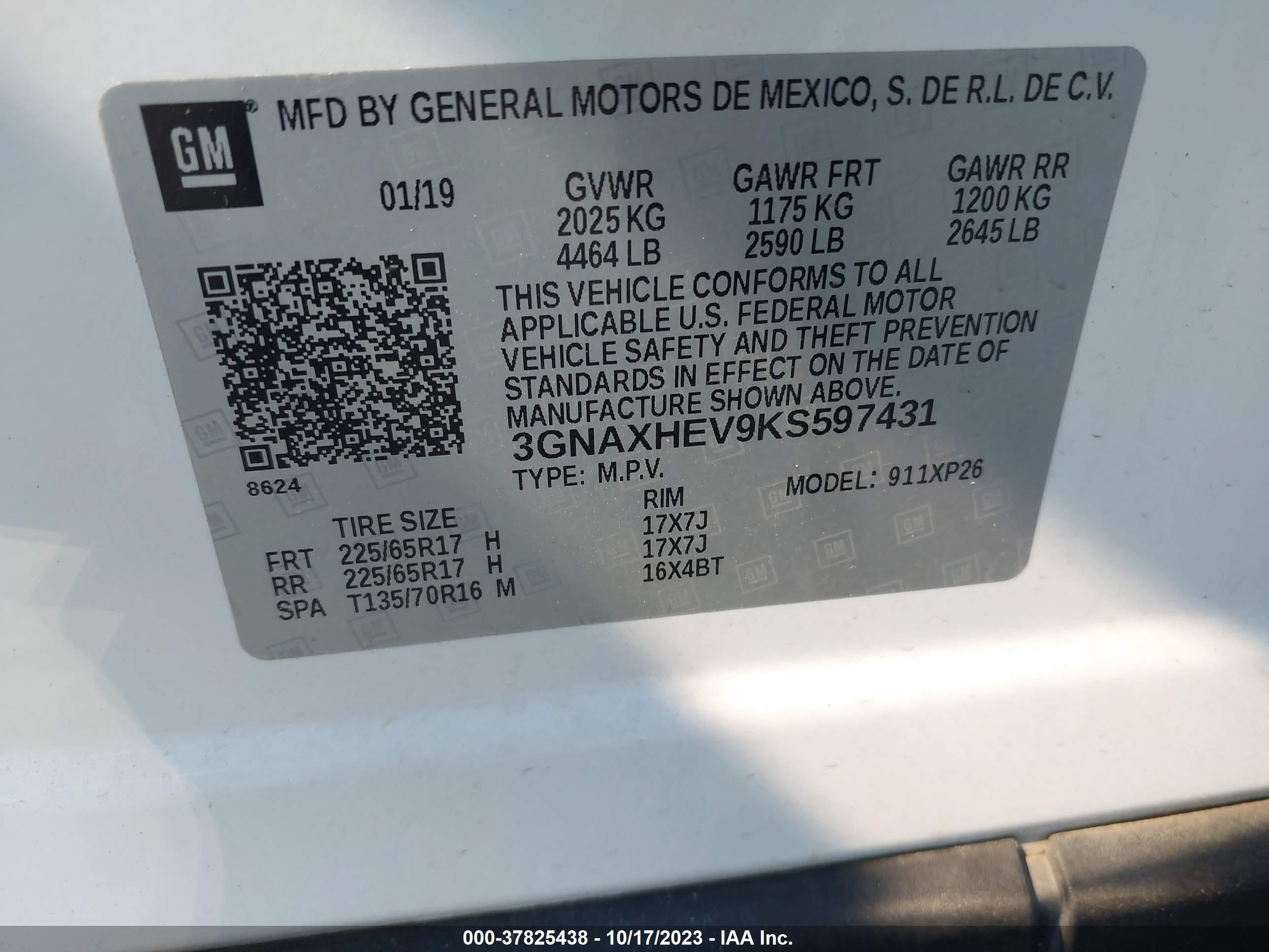 Photo 8 VIN: 3GNAXHEV9KS597431 - CHEVROLET EQUINOX 