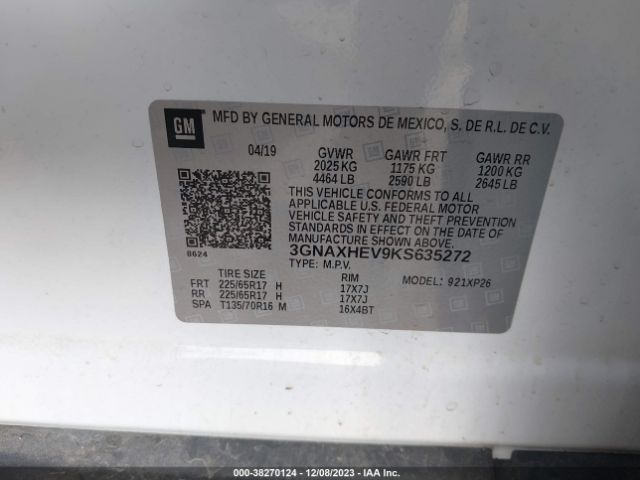 Photo 8 VIN: 3GNAXHEV9KS635272 - CHEVROLET EQUINOX 