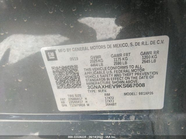 Photo 8 VIN: 3GNAXHEV9KS667008 - CHEVROLET EQUINOX 