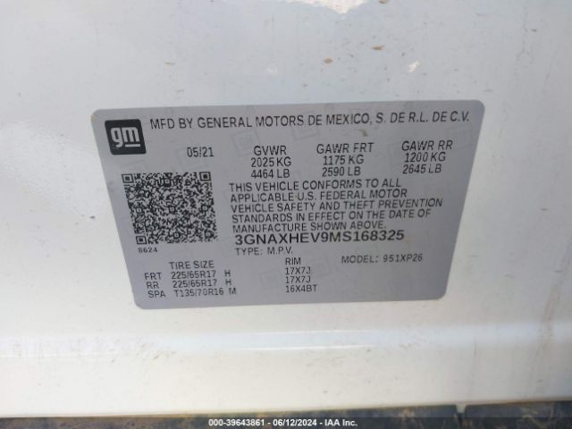 Photo 8 VIN: 3GNAXHEV9MS168325 - CHEVROLET EQUINOX 