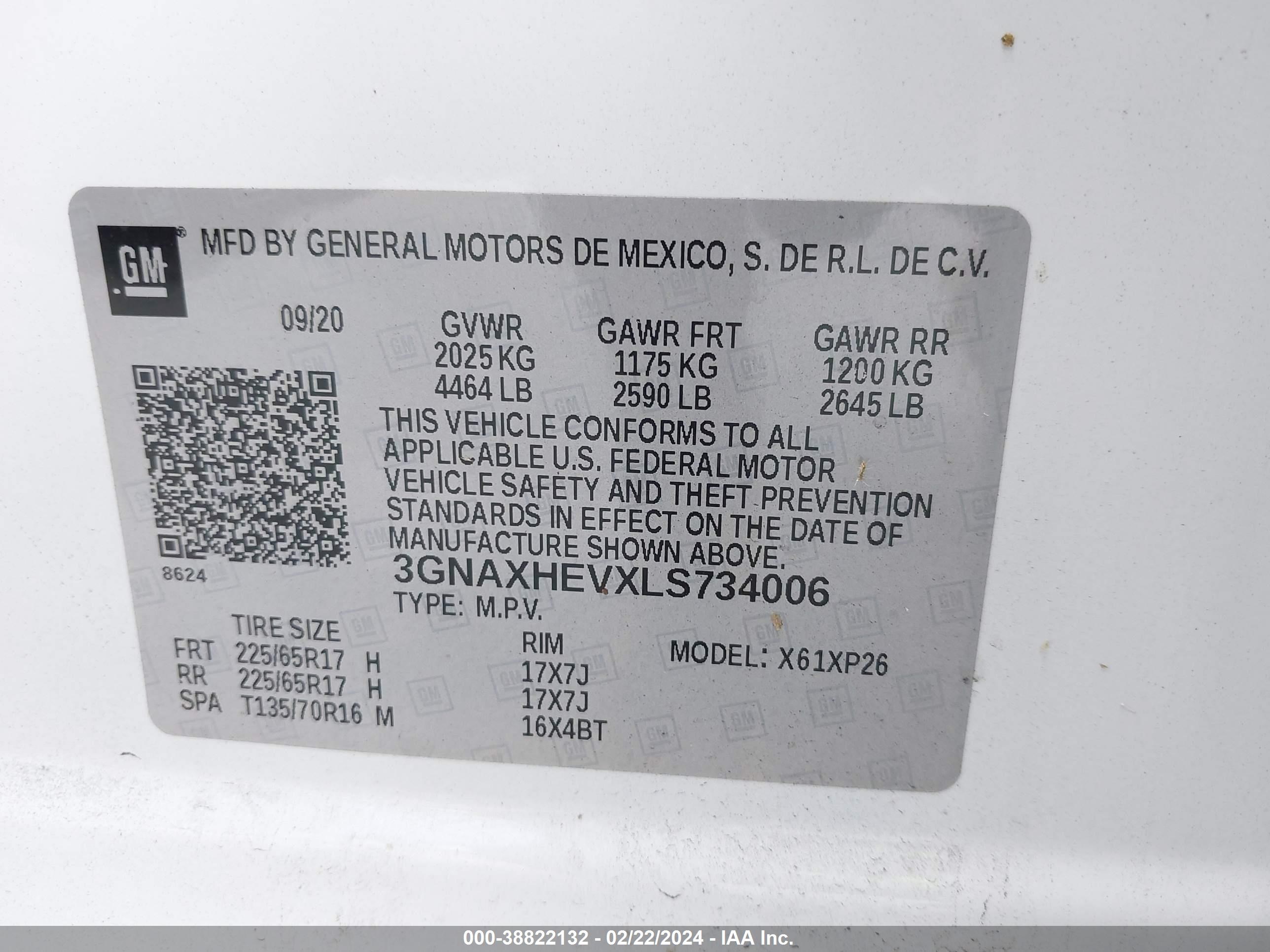 Photo 8 VIN: 3GNAXHEVXLS734006 - CHEVROLET EQUINOX 