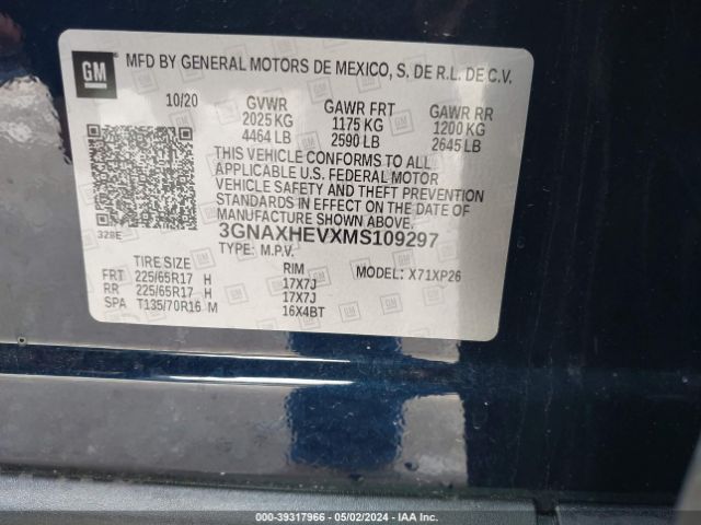 Photo 8 VIN: 3GNAXHEVXMS109297 - CHEVROLET EQUINOX 