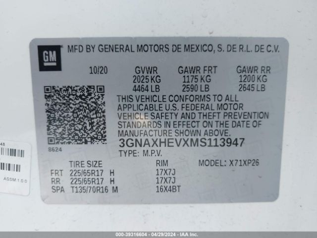 Photo 8 VIN: 3GNAXHEVXMS113947 - CHEVROLET EQUINOX 