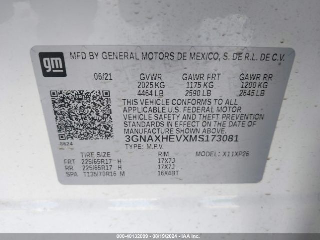 Photo 8 VIN: 3GNAXHEVXMS173081 - CHEVROLET EQUINOX 