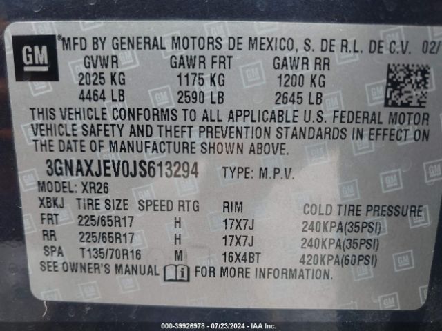 Photo 8 VIN: 3GNAXJEV0JS613294 - CHEVROLET EQUINOX 