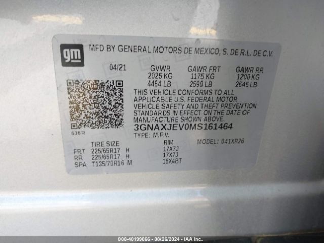 Photo 8 VIN: 3GNAXJEV0MS161464 - CHEVROLET EQUINOX 