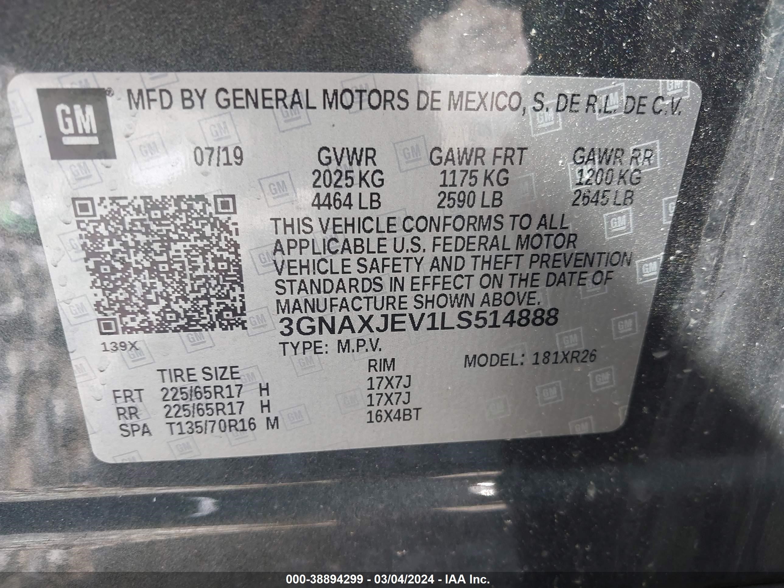 Photo 8 VIN: 3GNAXJEV1LS514888 - CHEVROLET EQUINOX 