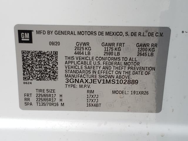 Photo 9 VIN: 3GNAXJEV1MS102889 - CHEVROLET EQUINOX LT 