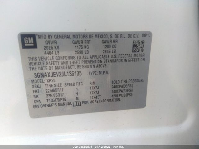 Photo 8 VIN: 3GNAXJEV2JL136135 - CHEVROLET EQUINOX 