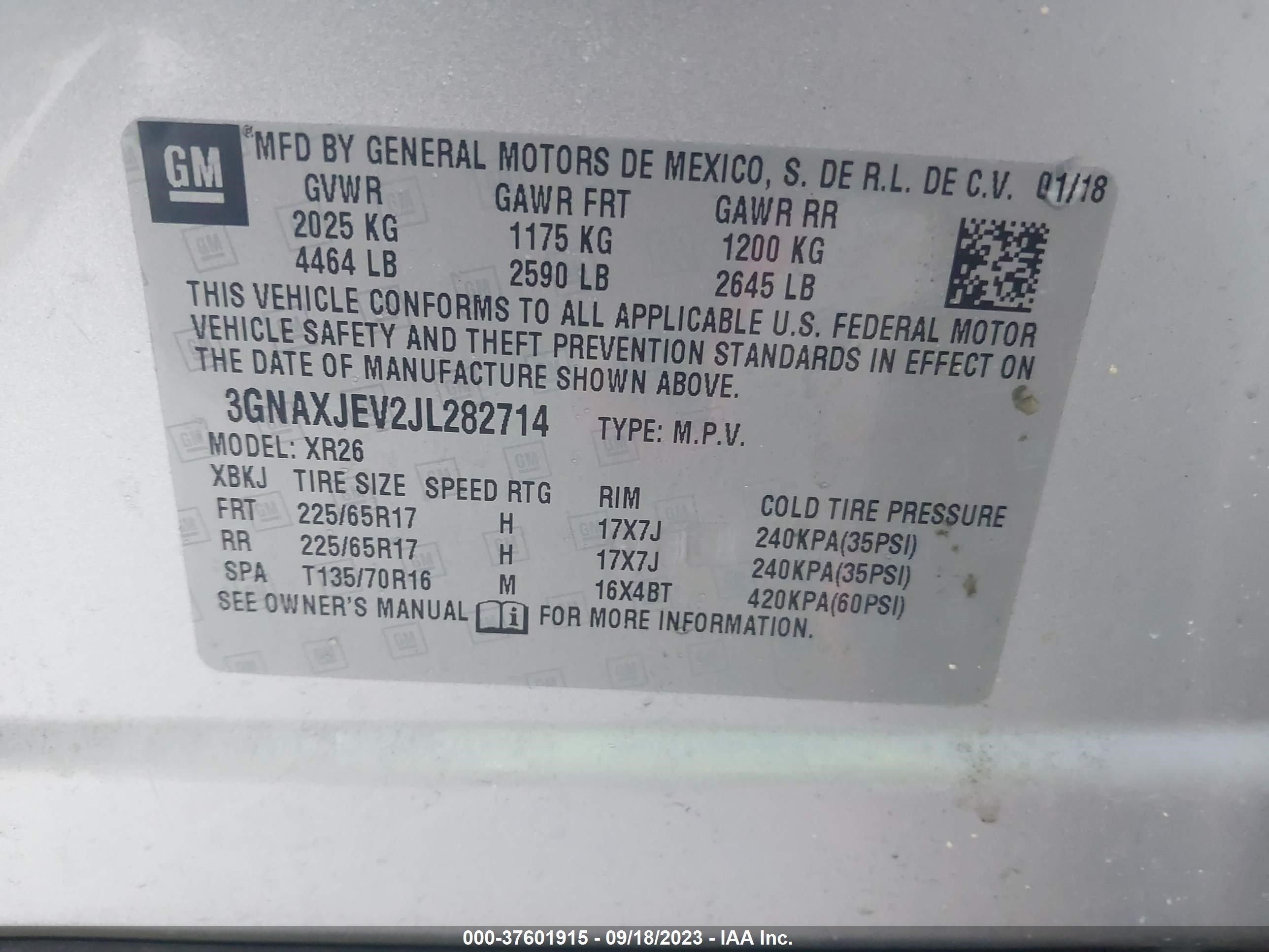 Photo 8 VIN: 3GNAXJEV2JL282714 - CHEVROLET EQUINOX 