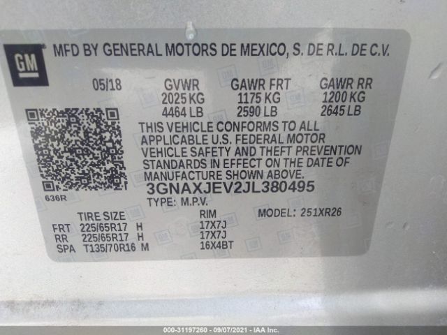 Photo 8 VIN: 3GNAXJEV2JL380495 - CHEVROLET EQUINOX 